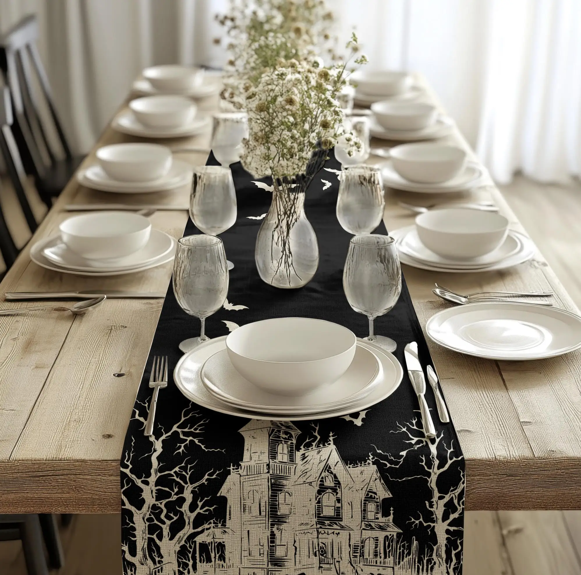 Halloween Long Table Runner Bohemian style Placemats Table Runner Fall Table Mat for Party Kitchen Dining Table Kitchen Island