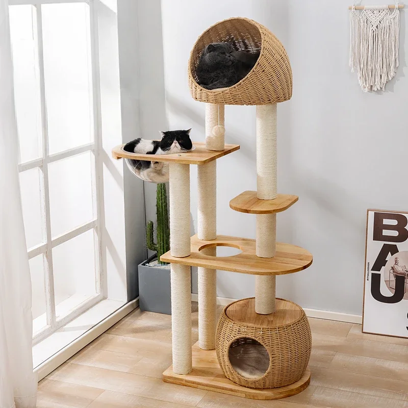 Nordic Wooden Cat Tree Modern Simple Space Capsule Sisal Rope Cat House Scratching Post Space Capsule Supplies Arbol Gato FYCT