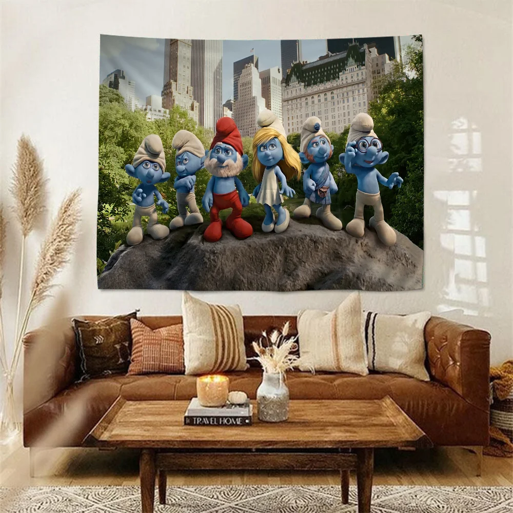 Cartoon S_Smurfs Colorful Tapestry Wall Hanging Bohemian Wall Tapestries Mandala Wall Hanging Sheets