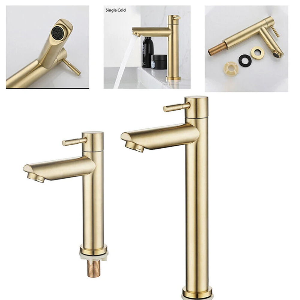 Grifo de lavabo de baño de acero inoxidable 304, grifo de ducha frío de Oro pulido Vintage Para el hogar, Torneira Chuveiros Modernos Para Banheiro