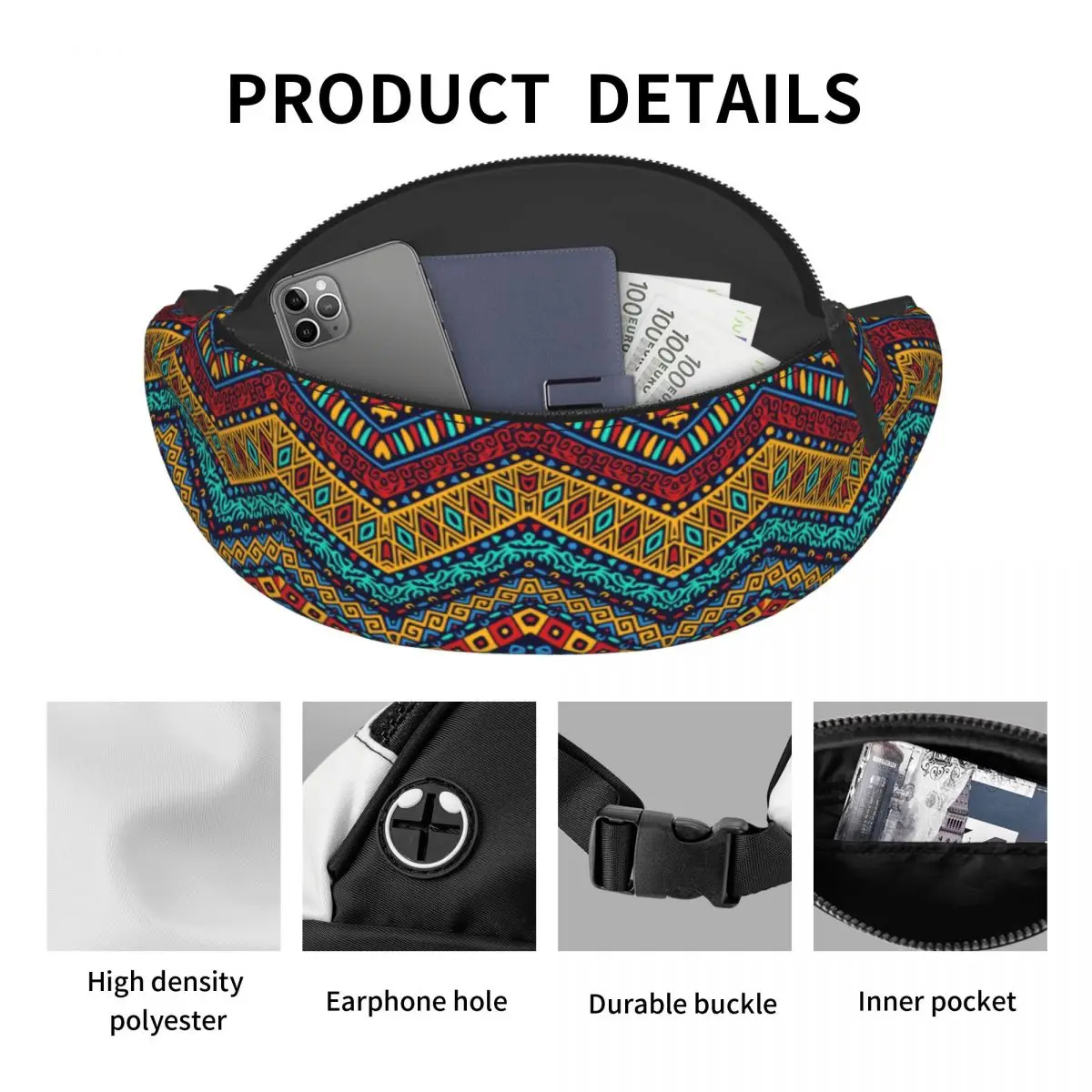 Colorful African Tribal Pattern Fanny Pack for Men Women Africa Ankara Print Crossbody Waist Bag Traveling Phone Money Pouch