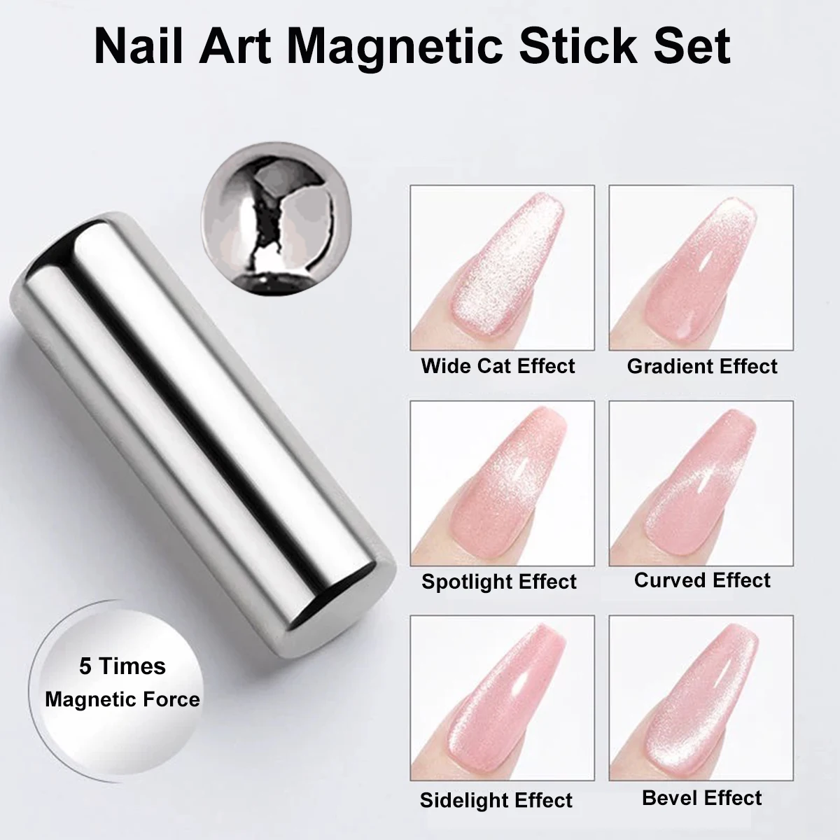2pcs Magnet Steel Ball Nail Art Magnetic Stick Set 3D Dual-Ended French Cat Eye Magnet Strong Cylindrical Magnet Tool