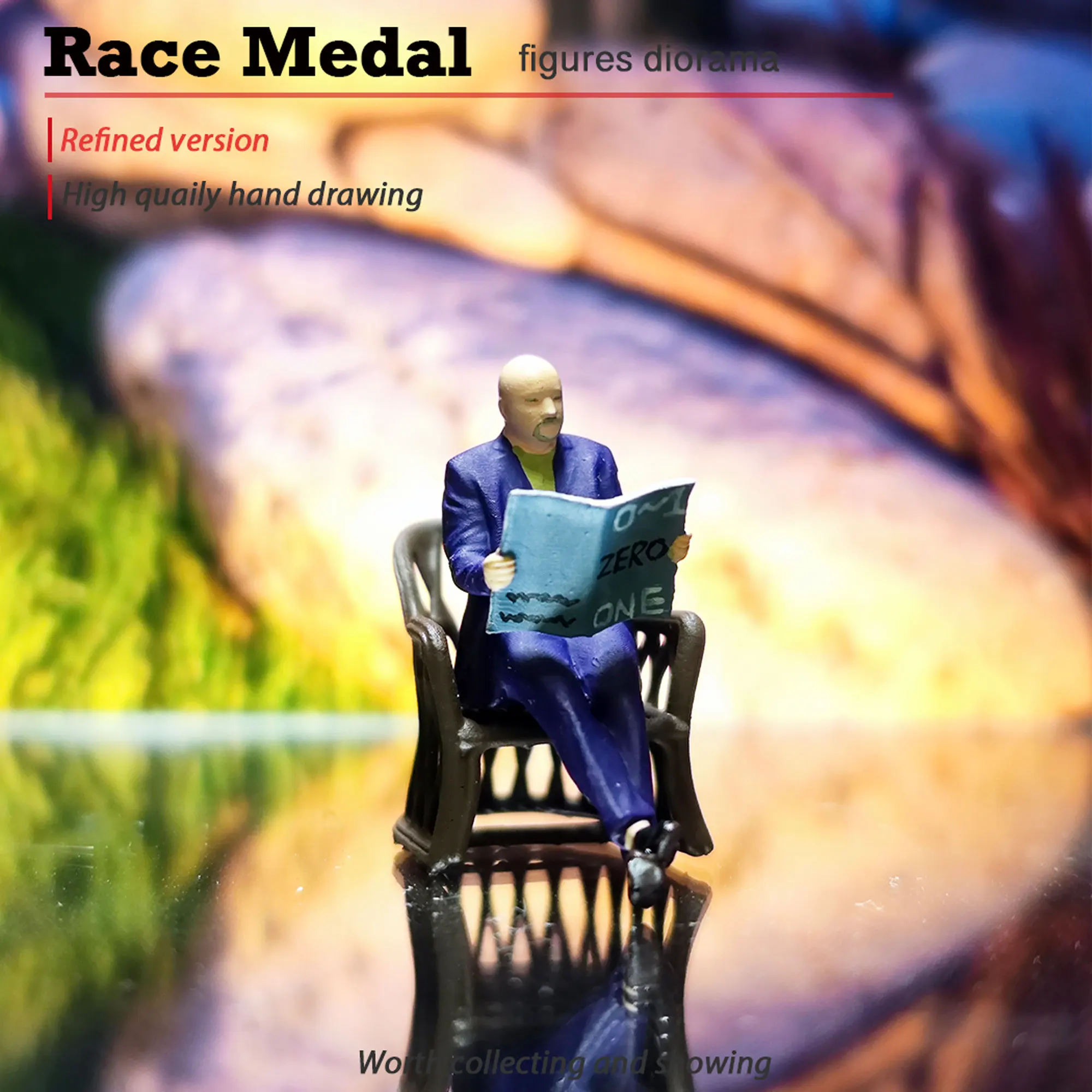 Race Medal Model reading picture book 1:64 Chair table Chair Static hand action miniature tabletop decoration Adult toy