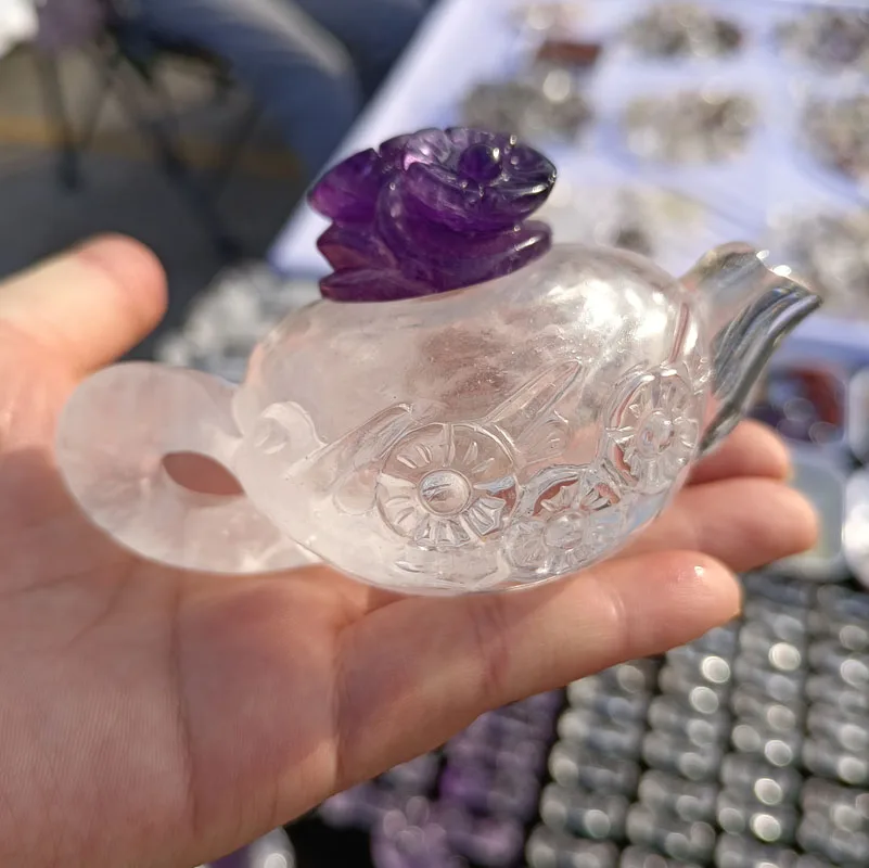 Natural transparent quartz amethyst teapot decoration Natural crystal handicrafts Home decoration