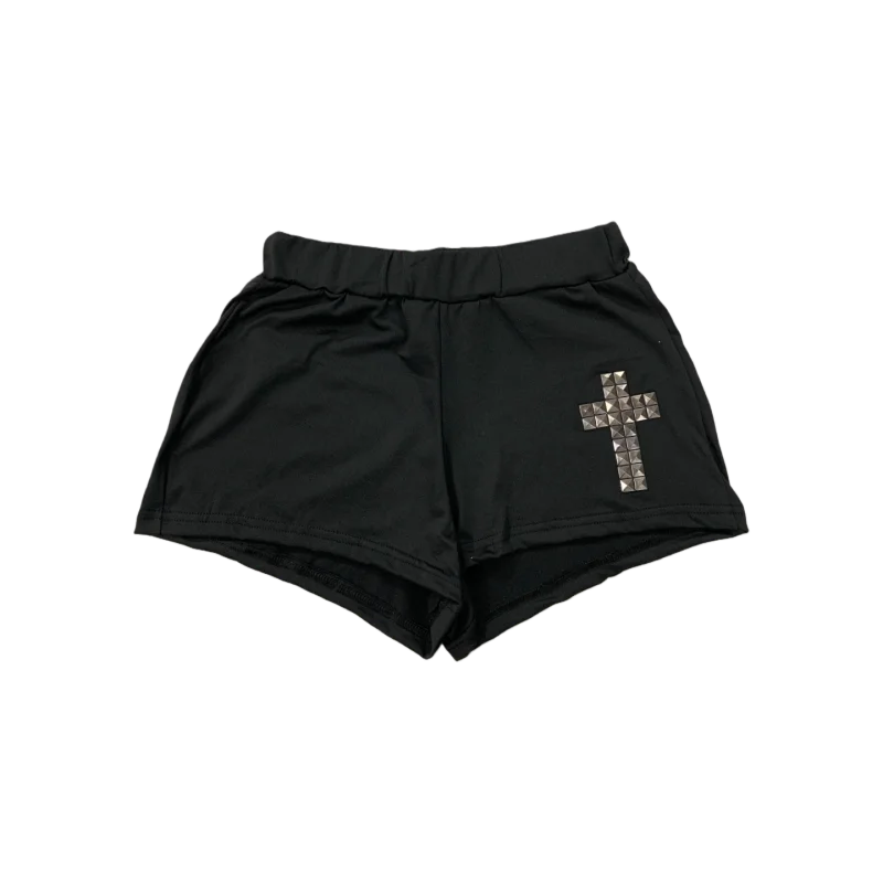 European and American style summer street fashion diamond studded cross pattern casual simple shorts women's clothing