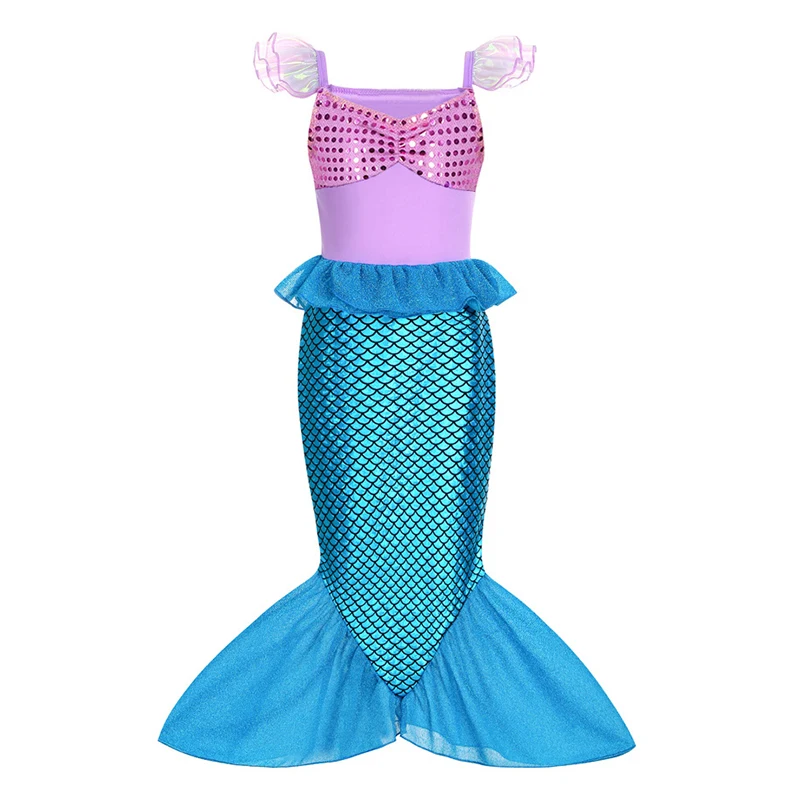 2-10T Summer Mermaid Ariel Charm Princess Dress Cosplay Costumes For Kids Girl Mermaid Birthday Party Dress Halloween Clothing