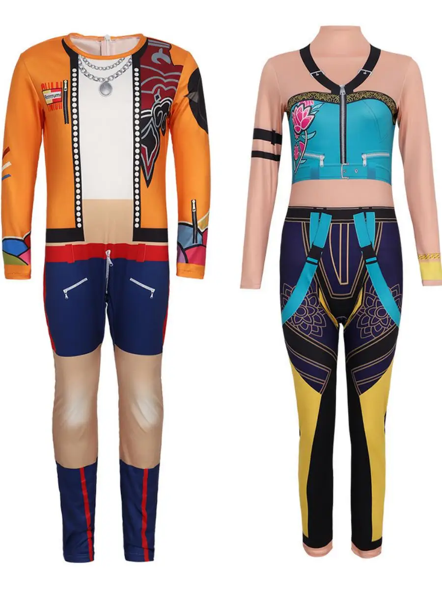 بدلة تنكري للهالوين ماجيك جيرل T K مضيئة بطباعة رقمية ثلاثية الأبعاد زي ضيق من قطعة واحدة من البوليستر