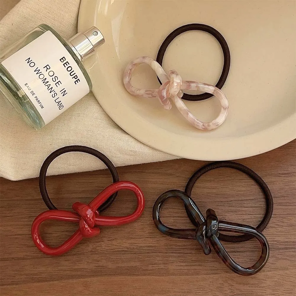 Korean smudge pattern hollow bow hair rope girls high elastic acetic acid headband hair band ponytail rubber band