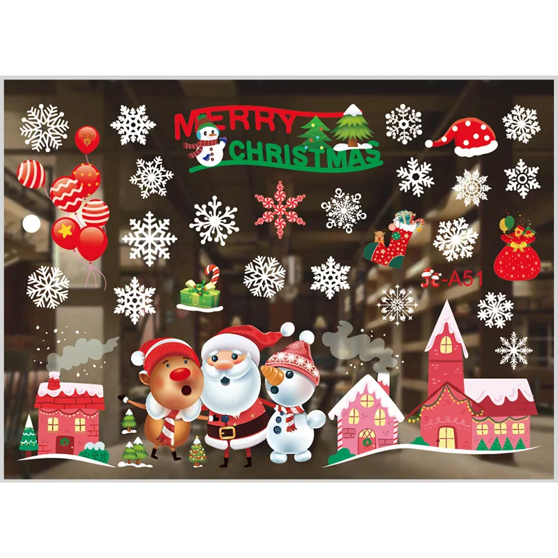 1set/2pcs 2022 Christmas Electrostatic Window Sticker Christmas Decoration New Year Wallpaper Glass Window Environmental Deco