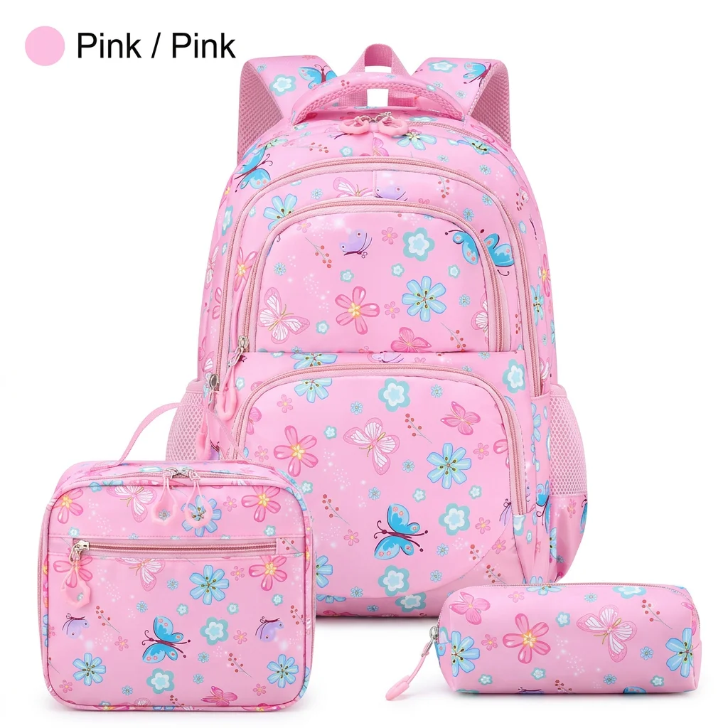 Flower Print Backpack Lightweight Kids School Bag Set Lightweight Backpack Multiple Compartments Pencil Case For Girls For Short