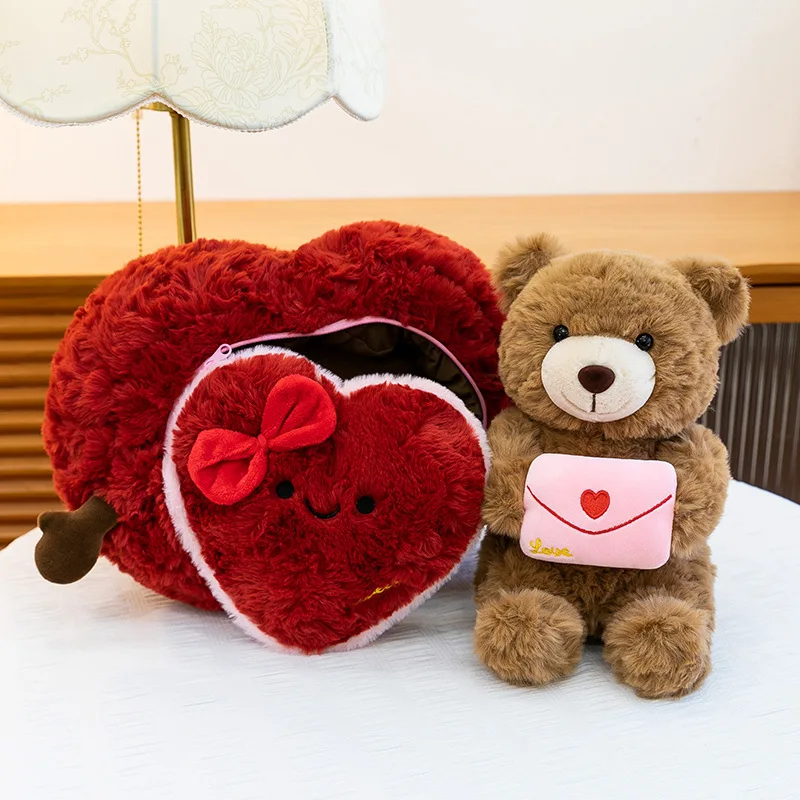 Perfect Valentine Gift Soft Plush Rose Bear Cushion for Bed Sofa Office Cute Hug Letter Bear Doll Fun INS Style Decor Pillow