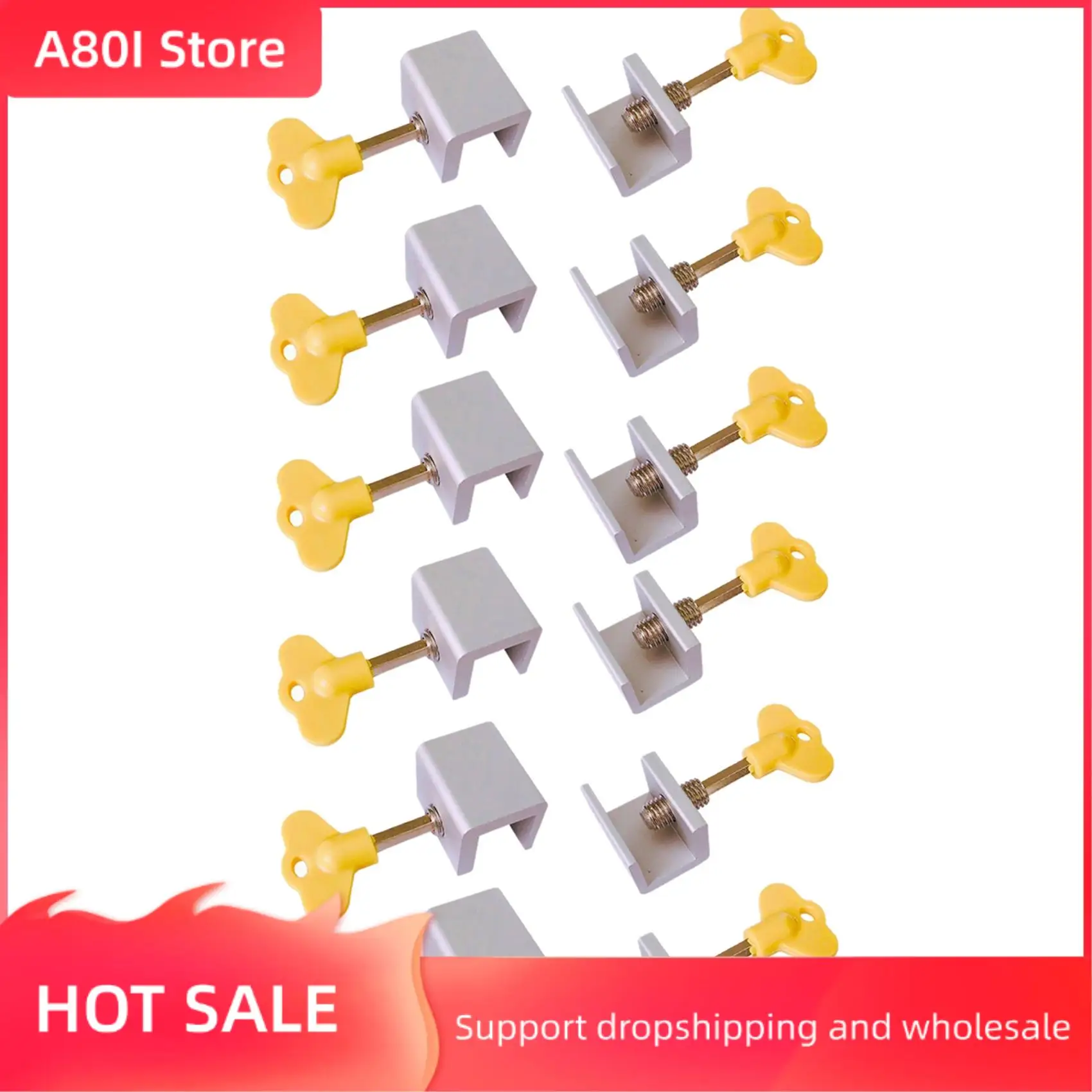 

A80I 12 Pieces Adjustable Sliding Window Locks Stops Aluminum Alloy Door Frame Security Lock With Keys