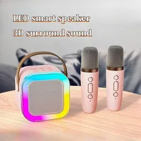 K12 Wireless Bluetooth Speaker Multifunction with 2 Microphone RGB Portable Music Player Karaoke Machine for Child Home Gift