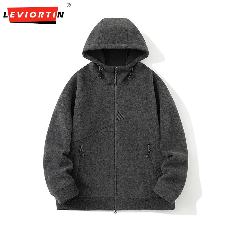 

Men's 2025 Winter Outdoor Versatile Loose Warm Lamb Fleece Hooded Jacket with Thick Fleece and Double Sided Polar Fleece Coat