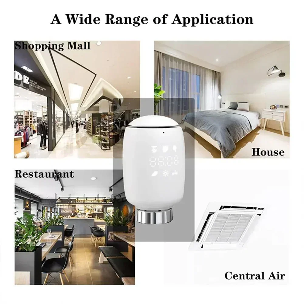 

Smart Radiator Thermostat with Remote App Control Voice Activation and Five Period Temperature Scheduling for Home