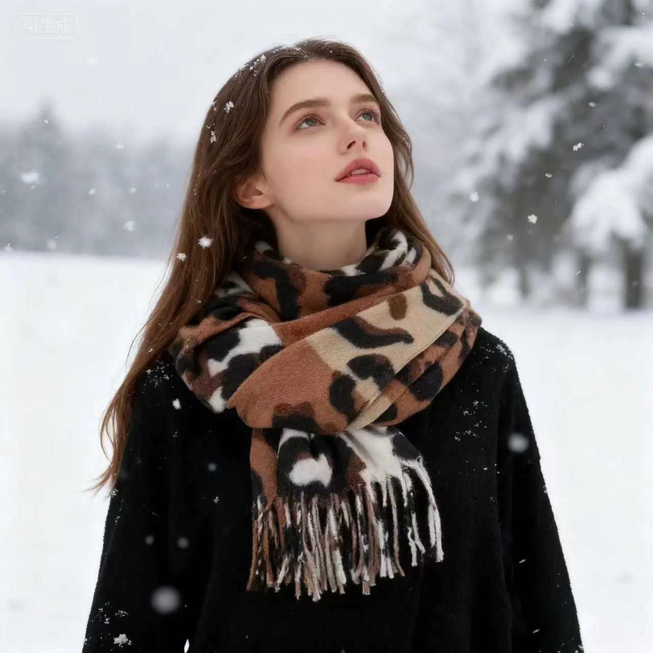 Fashion Leopard Printed Pashmina Shawl Scarf For Woman Autumn Winter Warmer Caps Lady Long Wraps Thick Pashmina Scarves