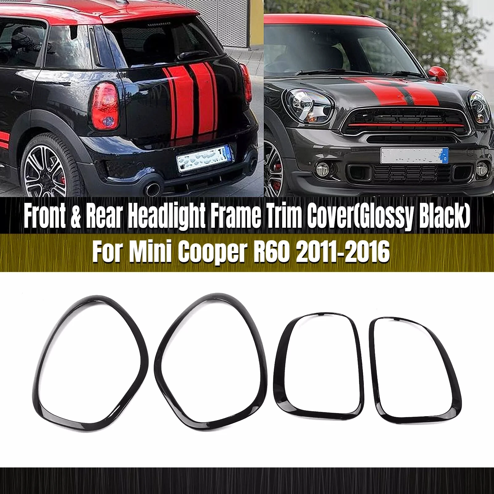 

Gloss Black Car Headlight Taillight Frame Trim Kit Ring Bezel Trim Surround Cover For Mini Cooper R60 Countryman 2011 2012-2016