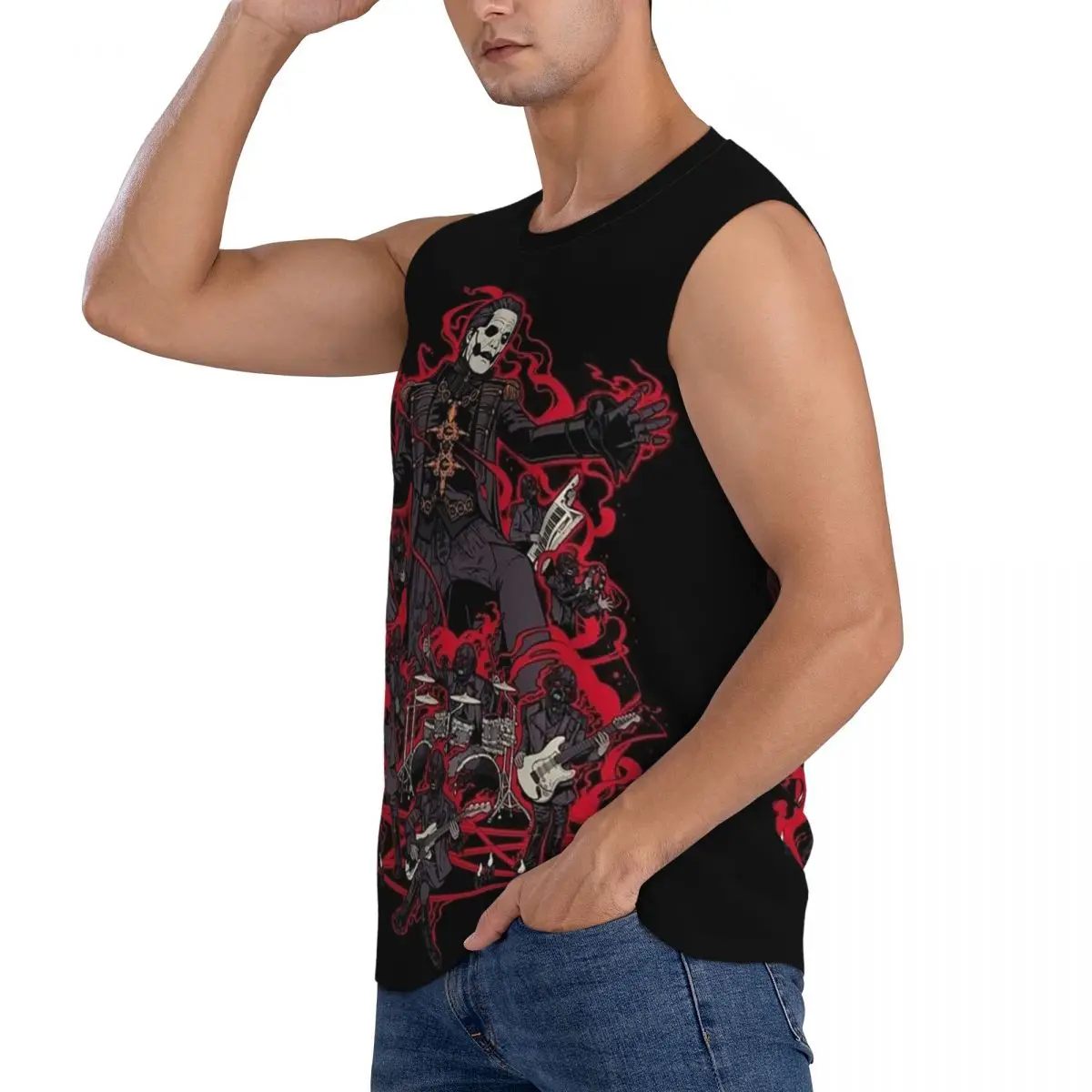 Tobias Forge Ghost Men Sleeveless Tank Tops Quick Dry Breathable Gym Fitness Running Summer Casual Sport Vest