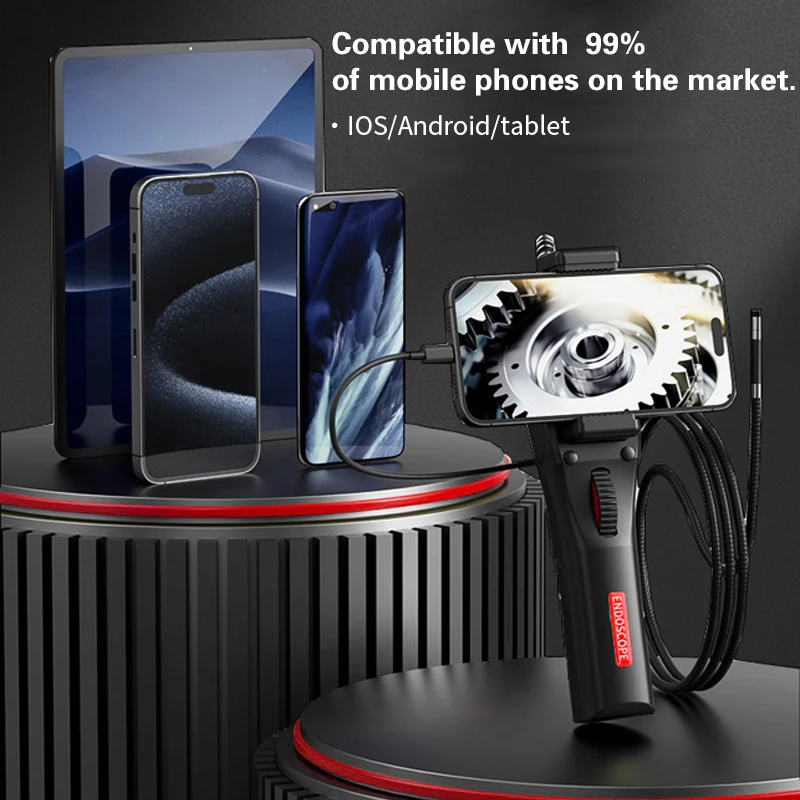 กล้องส่องตรวจแบบข้อต่อหมุนได้ 360 องศา °   กล้องส่องตรวจภายในแบบมีข้อต่อพร้อมไฟ LED 6 ดวงสำหรับ Android/IOS