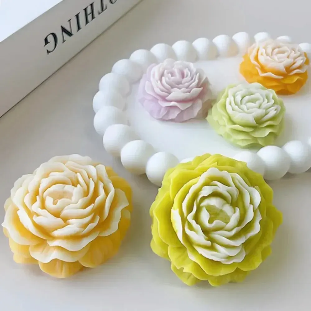 ثلاثية الأبعاد الفاوانيا شمعة قالب من السيليكون لتقوم بها بنفسك الإغاثة زهرة الصابون الراتنج الجص قالب ديكور المنزل كعكة بالشيكولاتة الجليد الخبز صنع أداة الهدايا #2