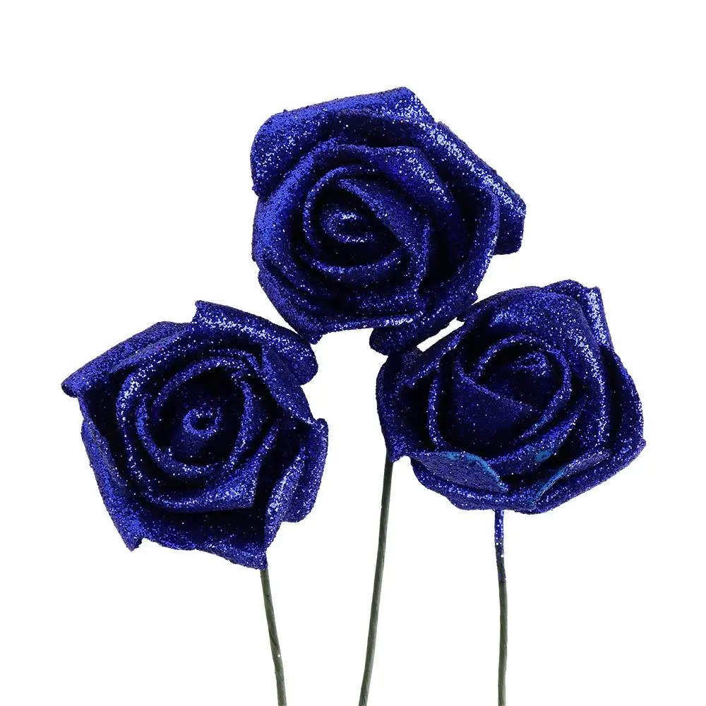 10pcs Bride Bouquet with Glitter Powder Wedding Party Decor Foam Roses Decoration Artificial Roses Artificial Flowers