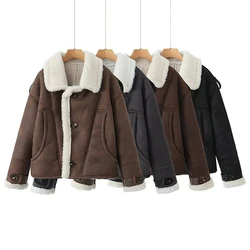 Winter Thick Suede Shearling Sheepskin Fur Coat Women Lamb Fur Sherpa Jacket Womens -Faux Lambskin Shearling PARKA For Women