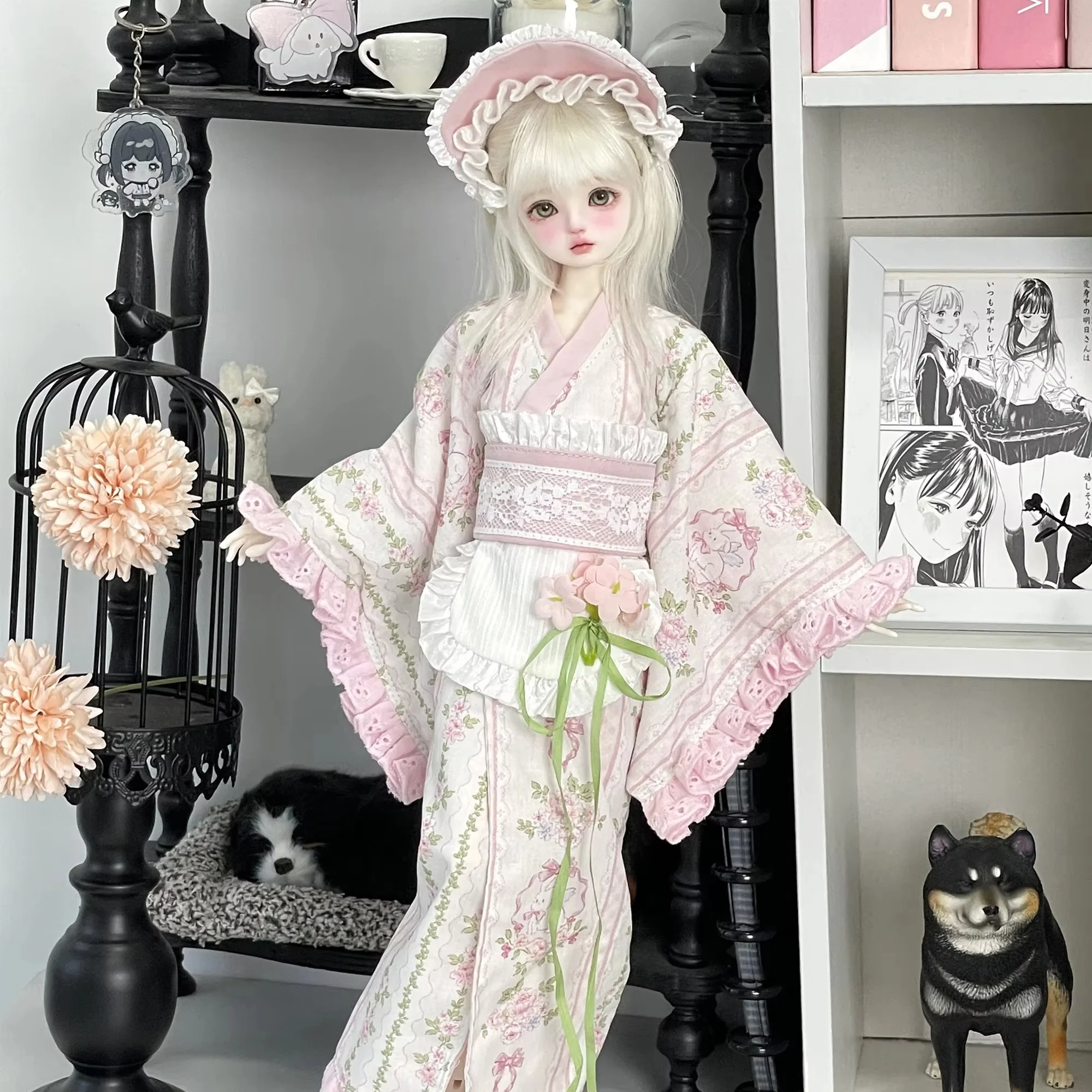 Design originale 40 cm scala 1/4 vestiti per bambole Bjd Kimono stile Lolita carino Moe Vintage Showa vestito per bambole Bjd a quattro punti