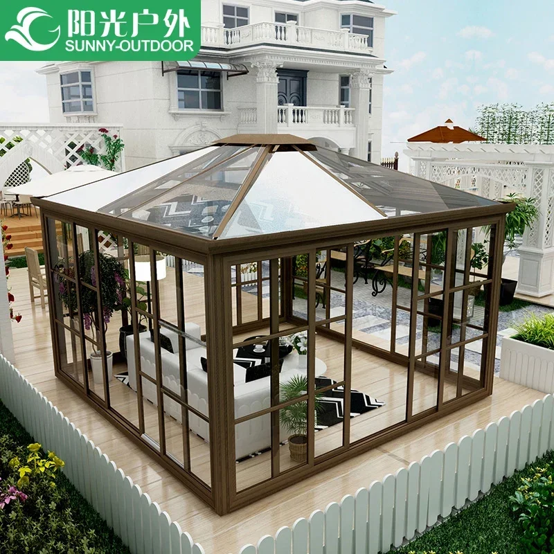 Outdoor sun room broken bridge aluminum alloy pavilion courtyard terrace transparent glass villa garden simple room design