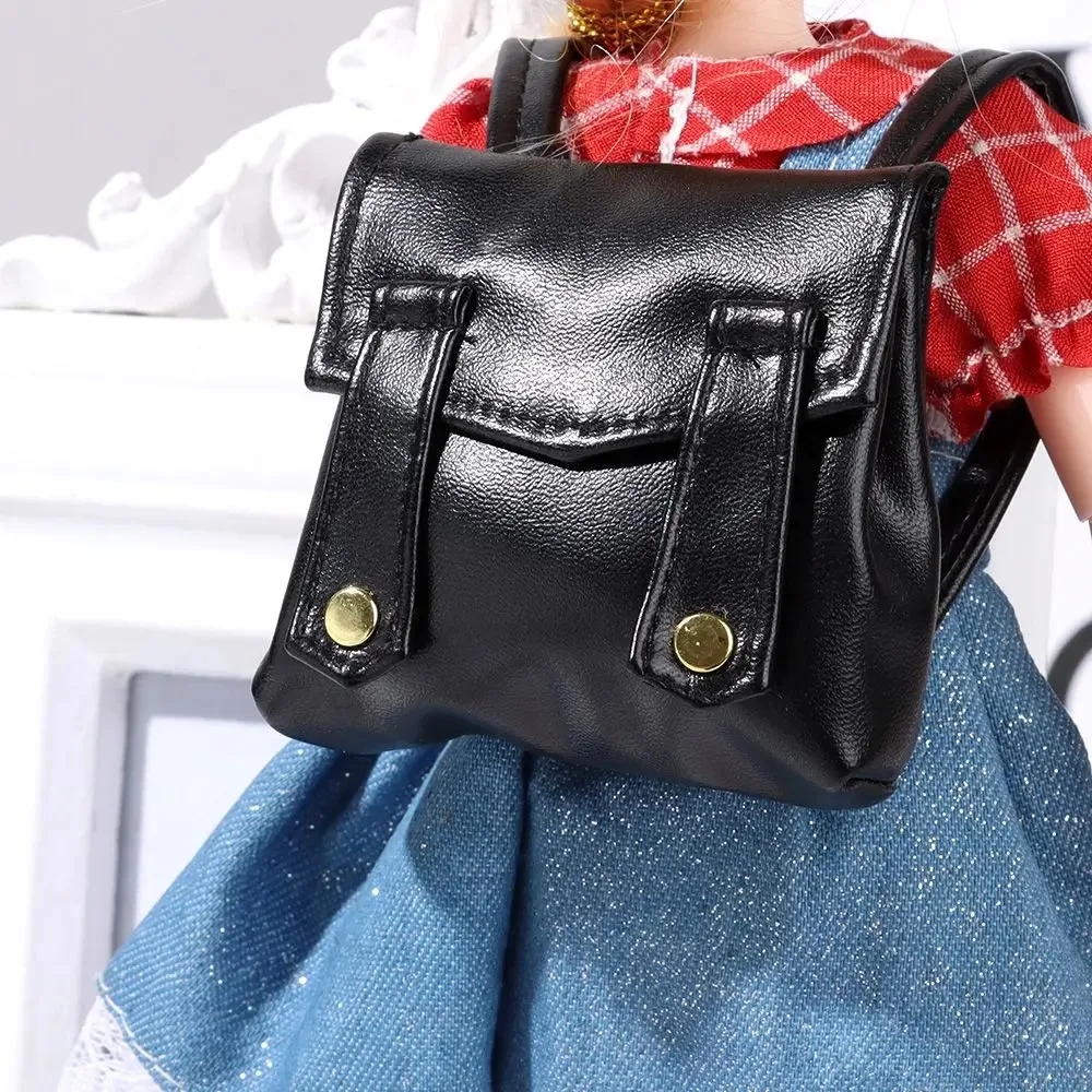 Fashion Miniature Doll PU Leather Bag DIY Backpack Plush Doll Leather Handbag Purse Black 17cm Doll Bag Accessories Dollhouse