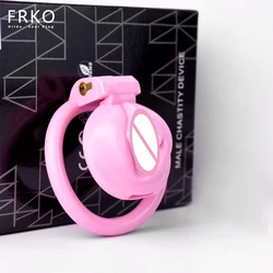 FRKO-Dispositivo Rosa Resina Castidade gaiola para homens, buceta clitoriana, Lockcock, 4 anéis de pênis, BDSM Sex Toys, masculino, feminino, 18 Plus