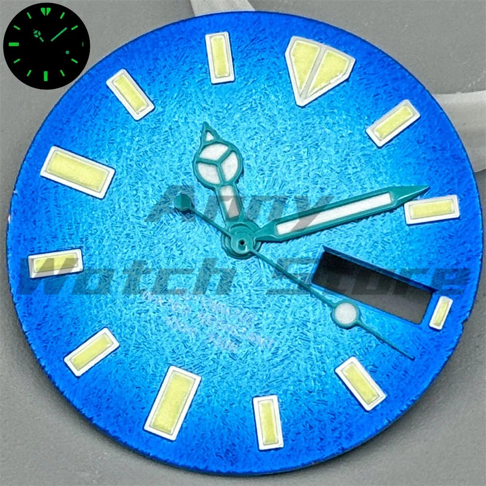

Новый циферблат для часов 29,1 мм, синий циферблат с текстурой листа и набором стрелок, зеленый светящийся механизм NH36, модифицированные детали для часов