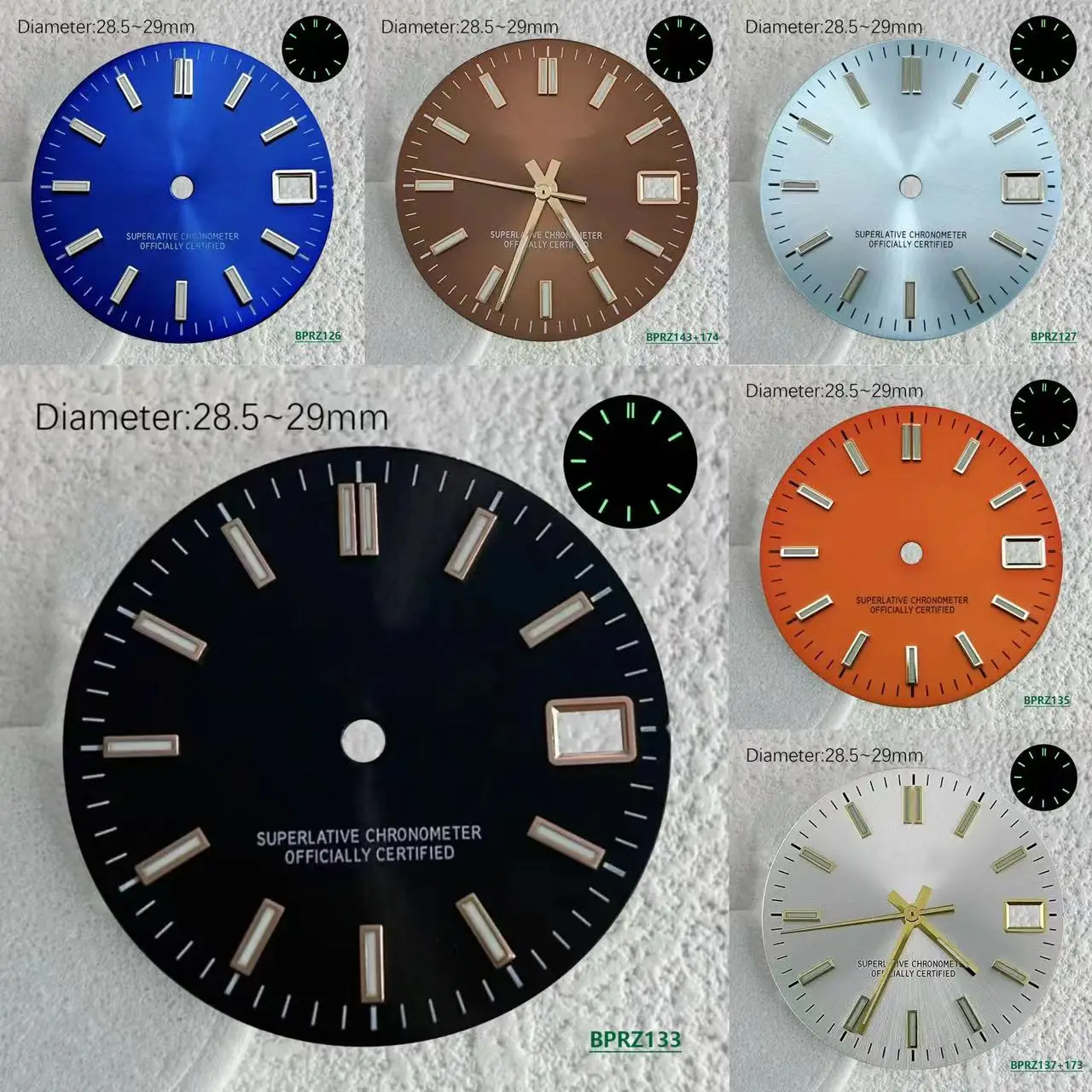 28.5mm With S Logo Date Emitting Green Light Dial NH36 NH35 Automatic Movement 29mm Blue Digital Scale Hot Selling Dial