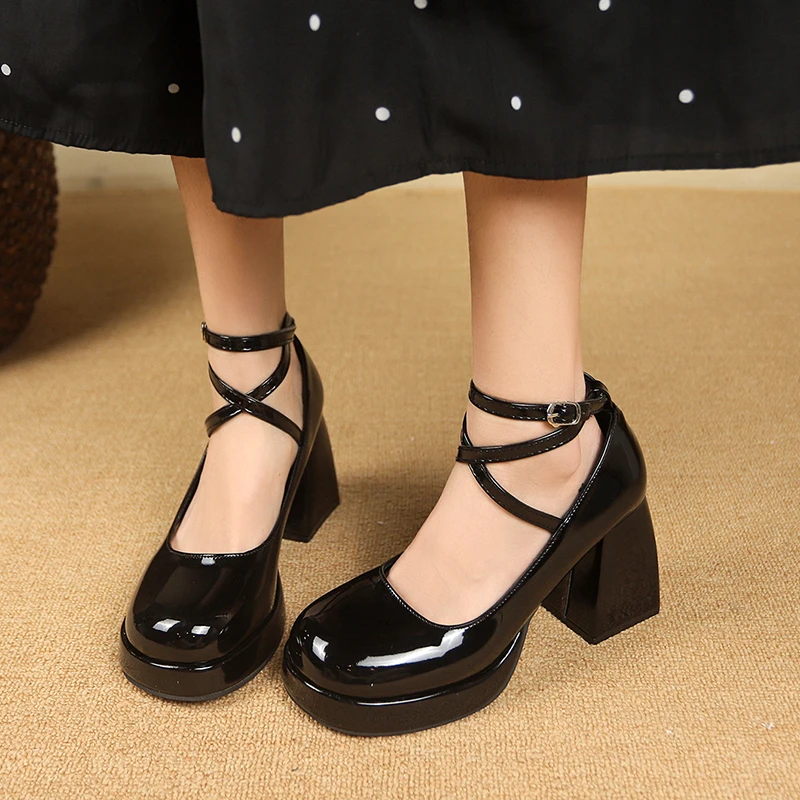 

2024 New Mary Jane High Heels Women's Shoes Fashion Buckle Dress Shoes Women's Hot Sale Shallow Mouth Solid Color Zapatos Mujer