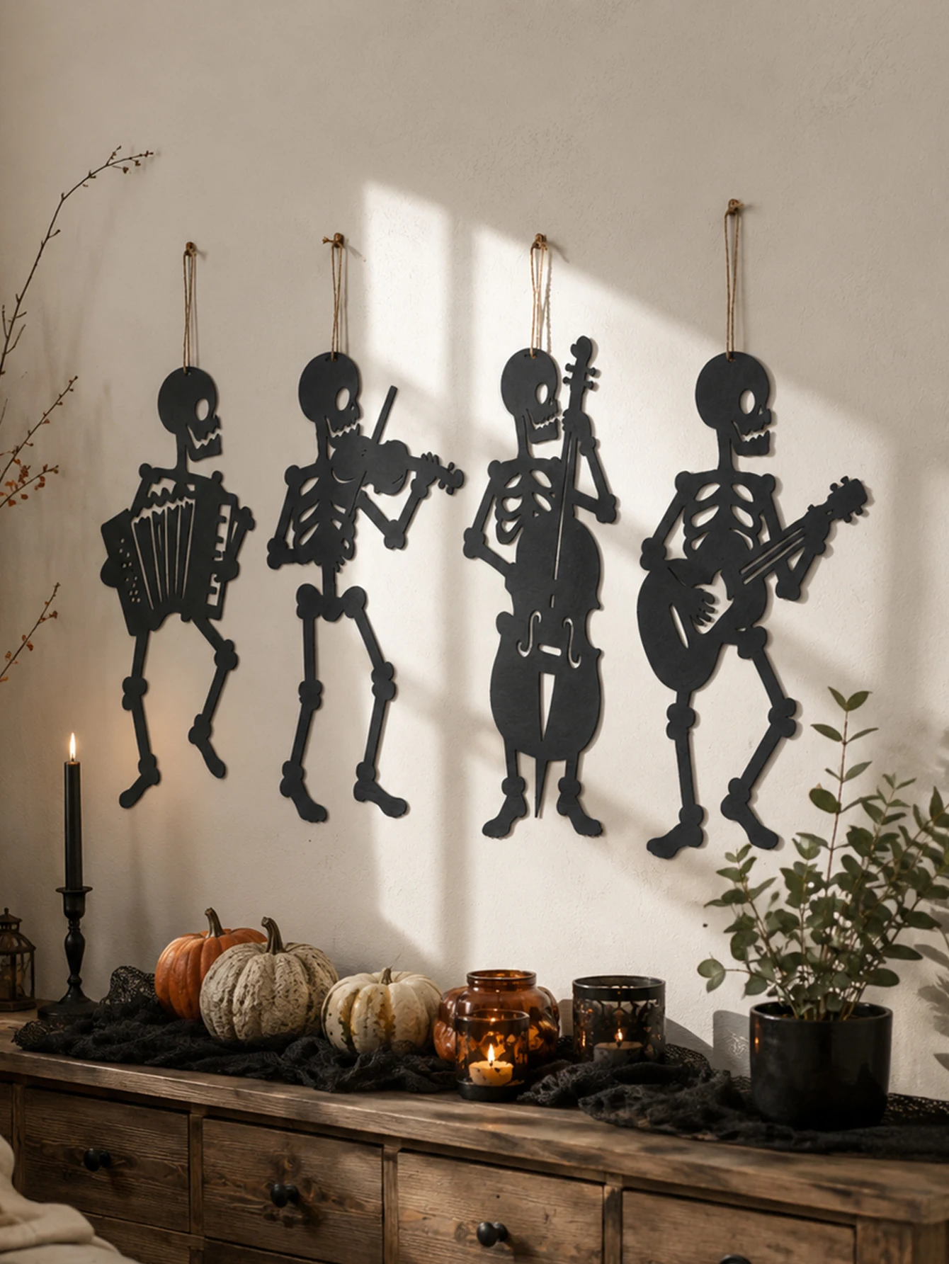 Halloween Gothic Felt Wall Decor Coffin Bat Raven Rose Heart&Skeleton Hanging Sign Spooky Home Front Door Indoor Party Ornament