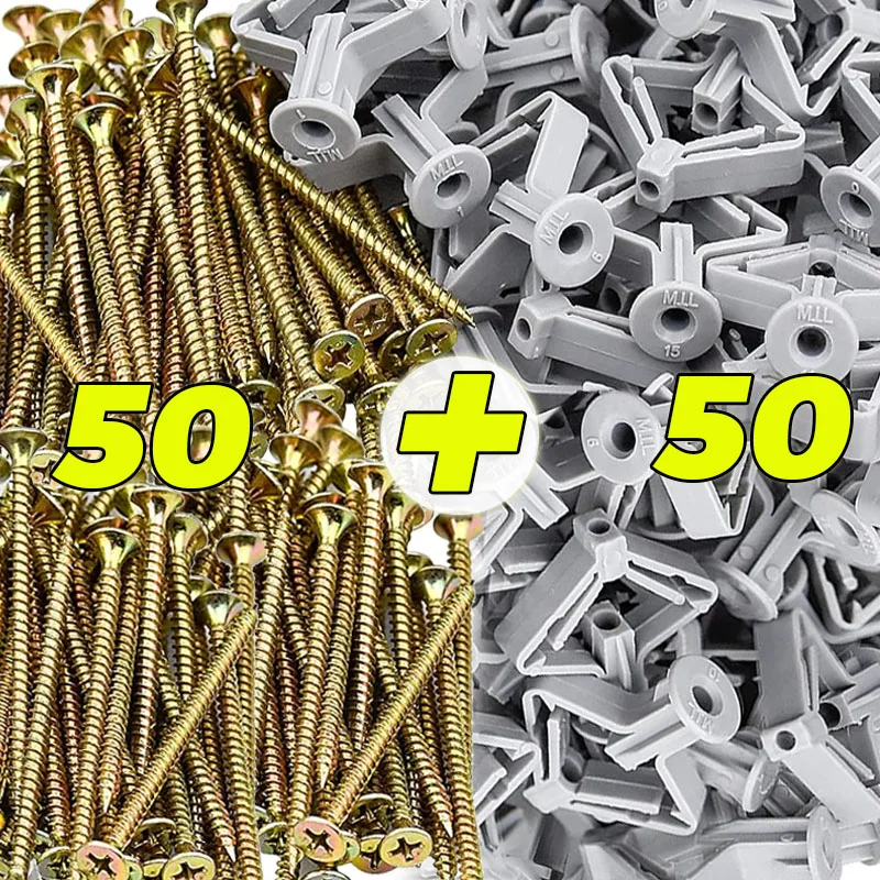 

20/100PCS Tamper-resistant Screw Hollow Wall Airplane Expansion Plug Pipe Gypsum Board Anchors Drywall Fixings Kit Hardware Tool
