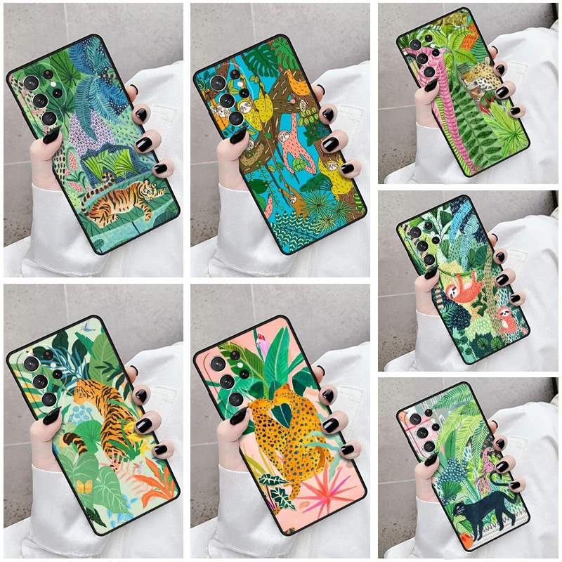 Phone Case For Samsung Galaxy S24 S23 S21fe S22 Ultra Plus Note 10 20 S8 S9 S10 Cover Cute Cartoon Sloth Leopard