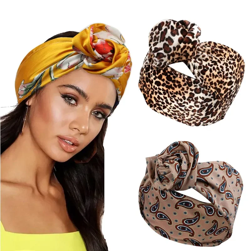 Nova moda feminina dobrável fio de ferro bandana boêmio menina cruz turbante bandanas impressão hairbands acessórios para o cabelo