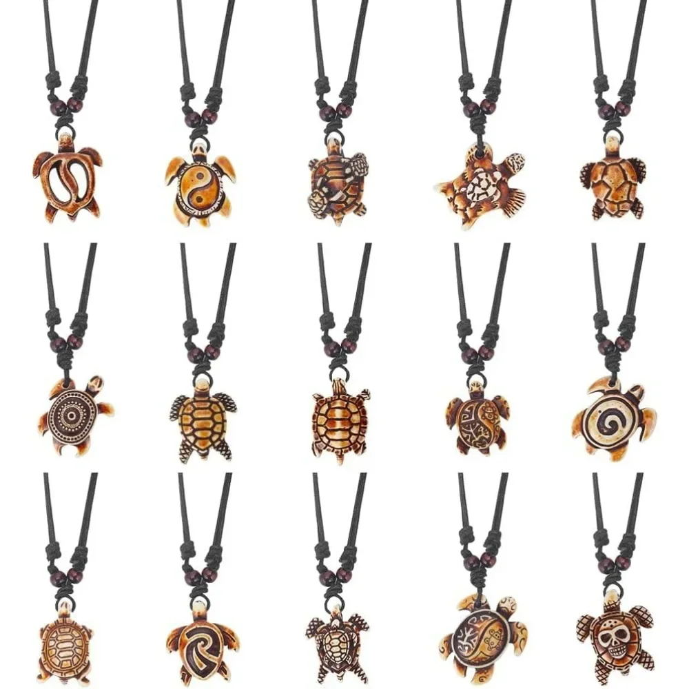 Turtle Necklace 15 Pcs Sea Yin Yang Turtle Necklaces for Women Adjustable Turtle Skull Necklace Ocean Resin Necklace Antique