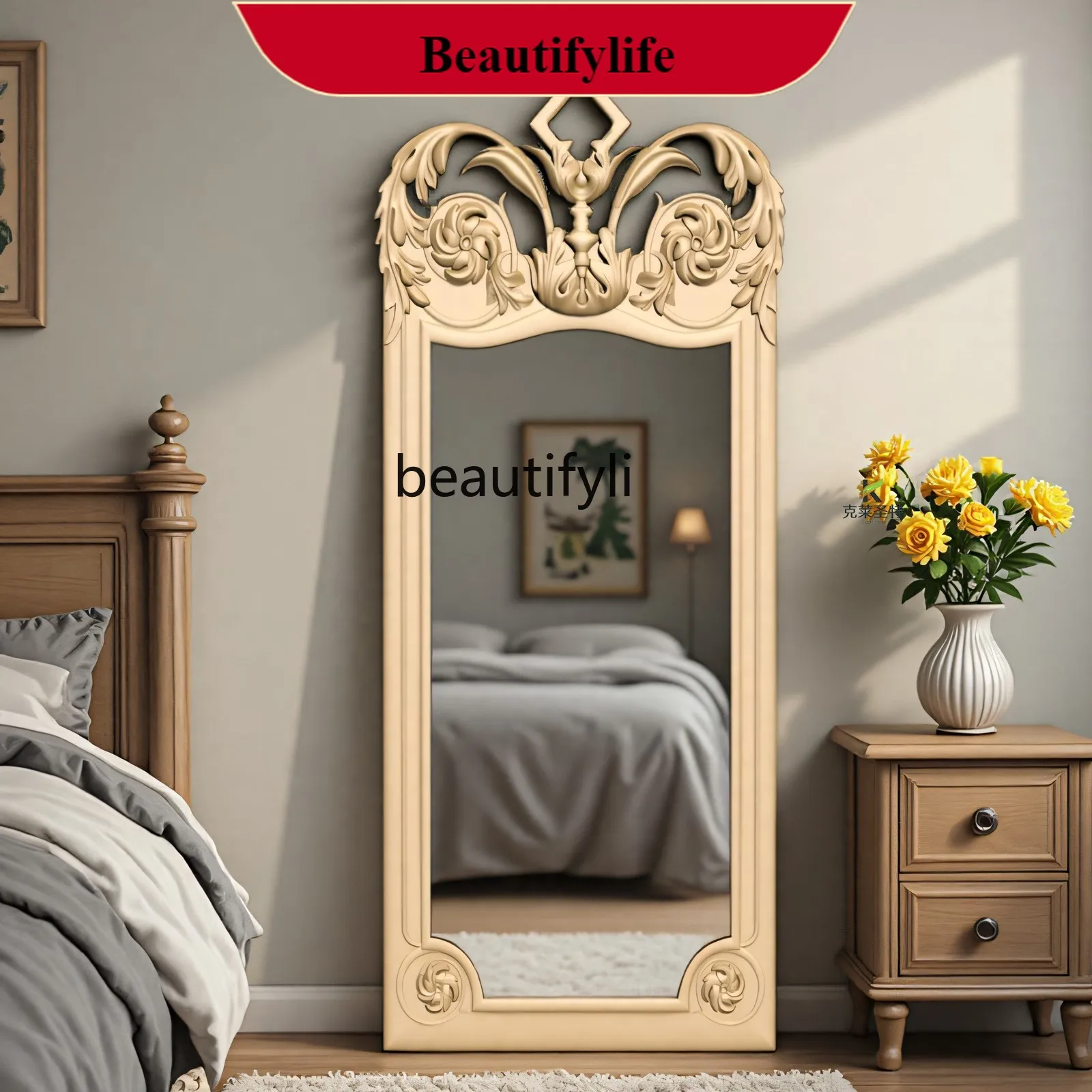 

F66 French retro, American carved full-length mirror, European clothing store fitting mirror, wall-mounted floor-to-ceiling mirr