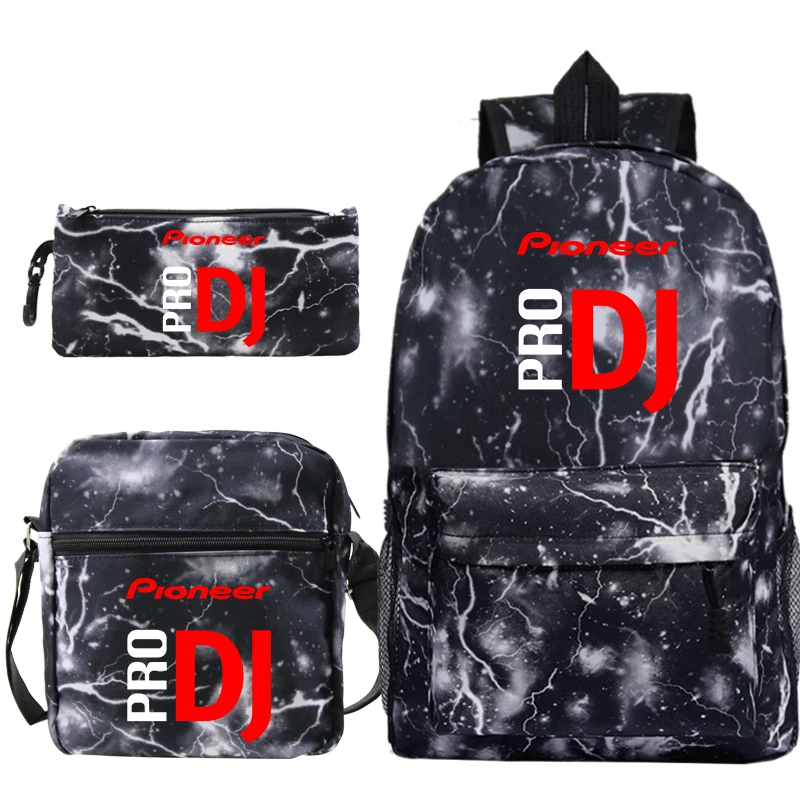 3 pçs pioneer pro dj mochila de lona das mulheres dos homens adolescentes meninos meninas sacos de escola viagem mochila