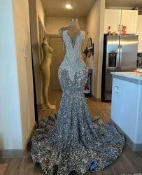 Rhinestones Prom Dresses Luxury Black Girls Beaded Glittle Sequin African Evening Gowns Birthday Party Graduation Customized