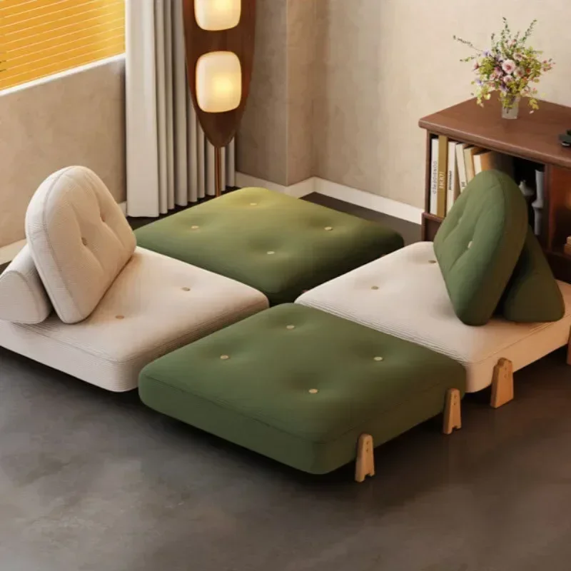Stoff-Tofu-Würfel-Modul-Kombination Wohnzimmer-Sofas Massivholzgestell Quadratisches Sofa Zusammenklappbar Verstellbar Wohnmöbel