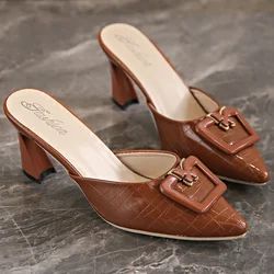 Ladies Shoes 2024 Butterfly Pointed Toe Women's Brown Slippers Dress Office Slip on Ladies Heeled Shoes Thin Heel Female Mules