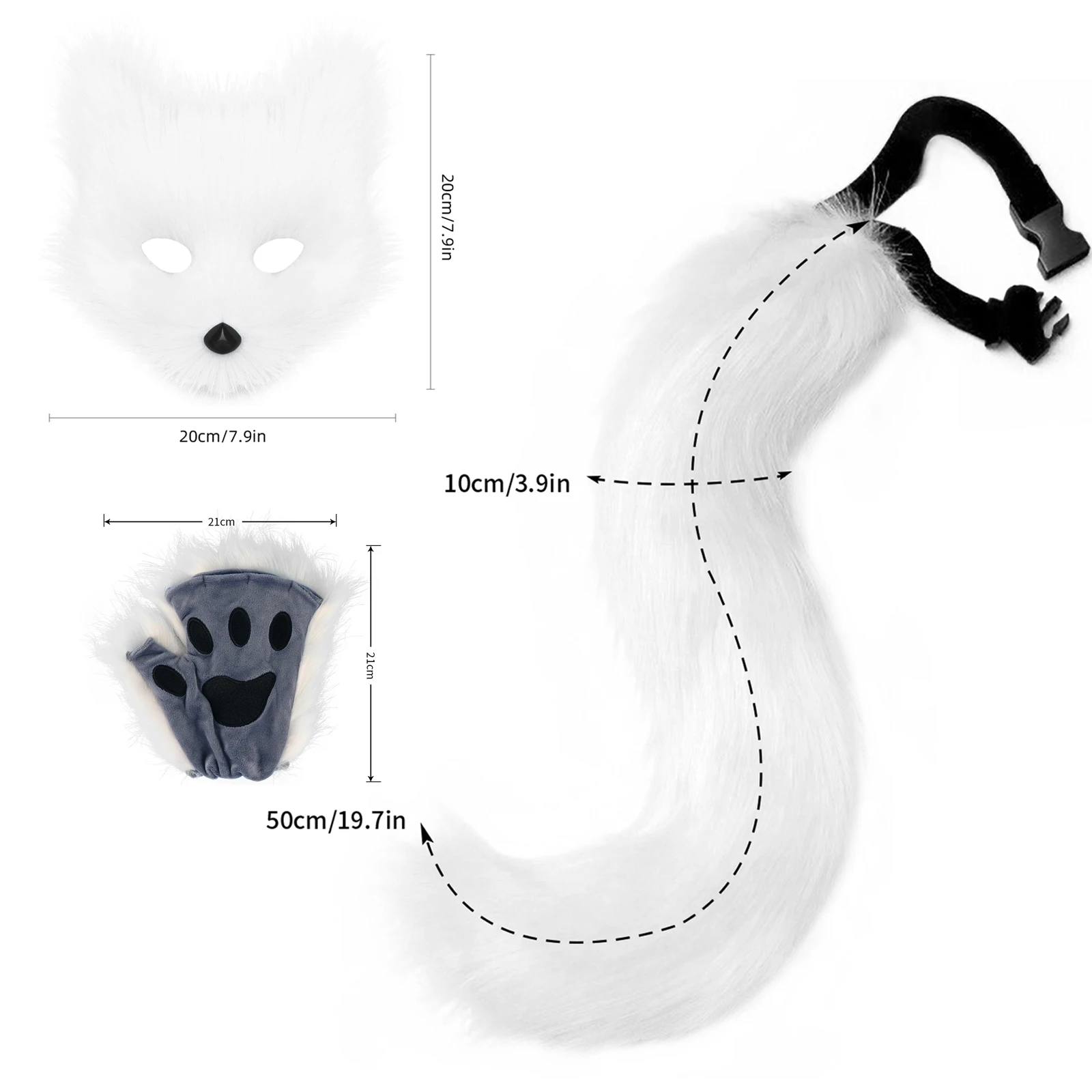 Furry Fox Mask Wolf Fox Tail and Paw Gloves Set Adult Cat Halloween Mask Cosplay Animal Party Costume
