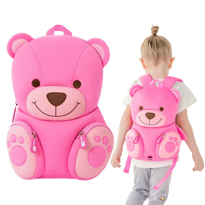 3D Pink Bear Backpack for Girls Kindergarten Kids School Bags Waterproof Light Weight Children Kawaii Schoolbag Mochila Infantil