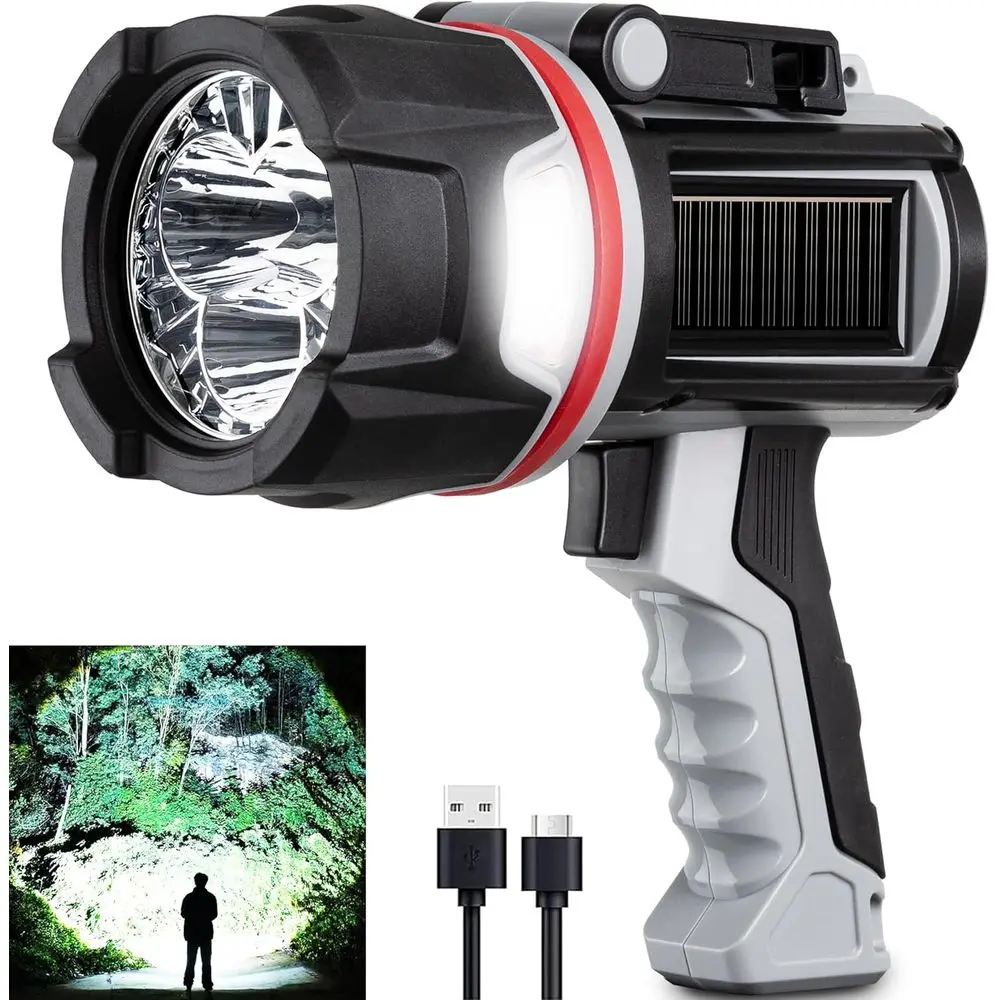 

Rechargeable Spotlight, Super Bright 200000 Lumen LED Spotlight for Hunting, Boating, Camping