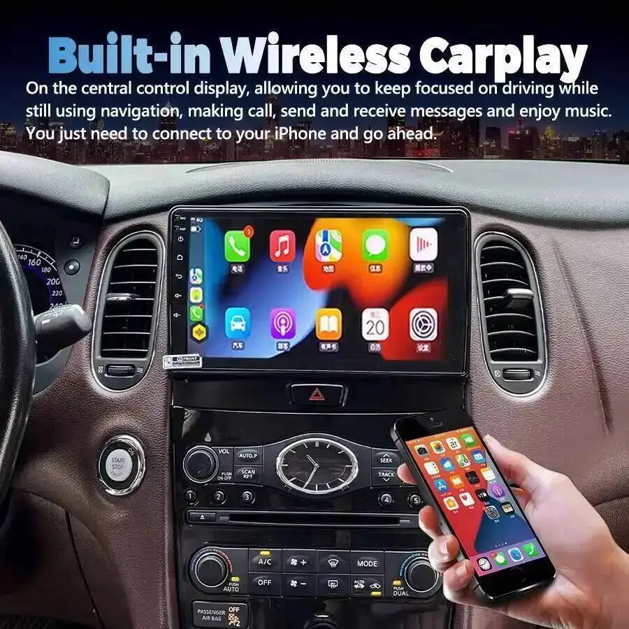 Carplay اللاسلكي لإنفينيتي QX50 EX25 2010-2016 9 بوصة Android15 راديو السيارة استقبال ستيريو Autoradio مشغل وسائط متعددة لتحديد المواقع نافي #2