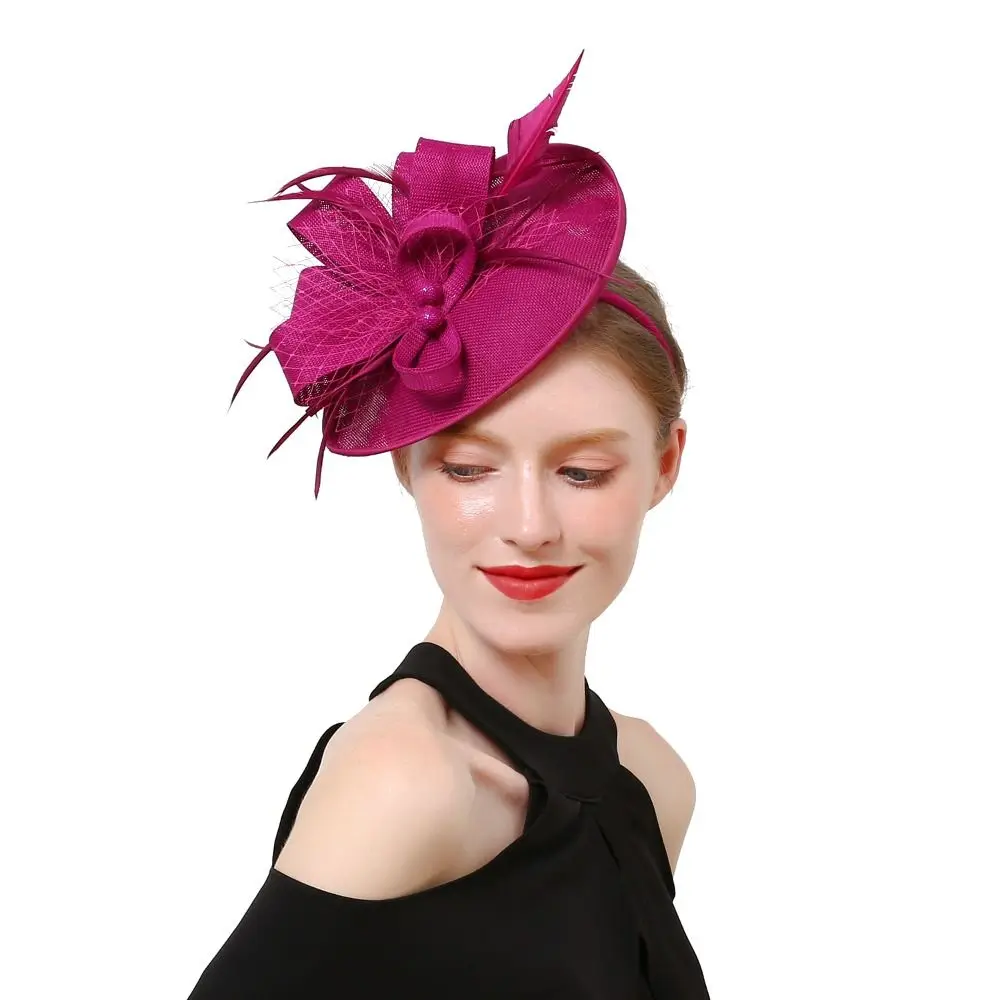 Fascinator Hat Mesh Hair Band Feather Headband Women\'s Fascinator Hat Imitation Sinamay Feather Tea Party Pillbox Flower Derby