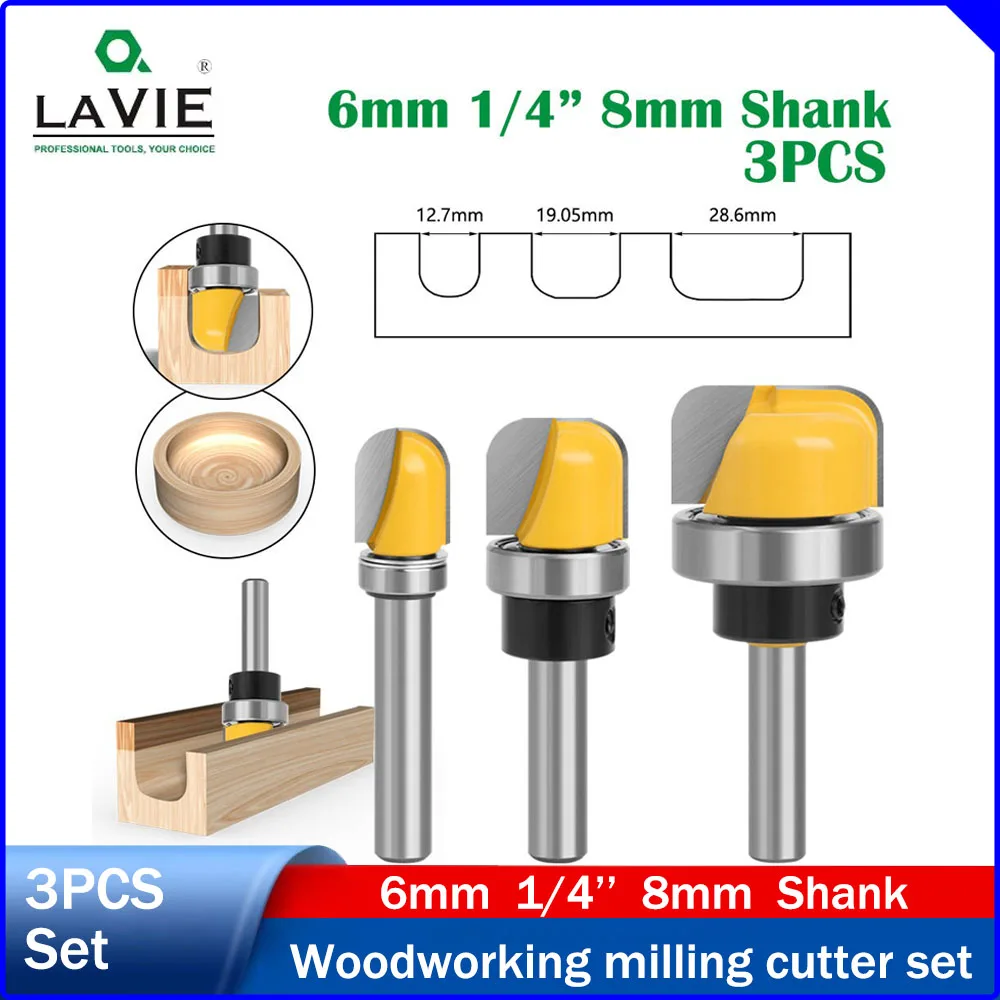 

3pcs 6/6.35/8mm Shank Deep Round Bottom Router Bits Set Lock Hole Woodworking Milling Cutters Wood Working Tools