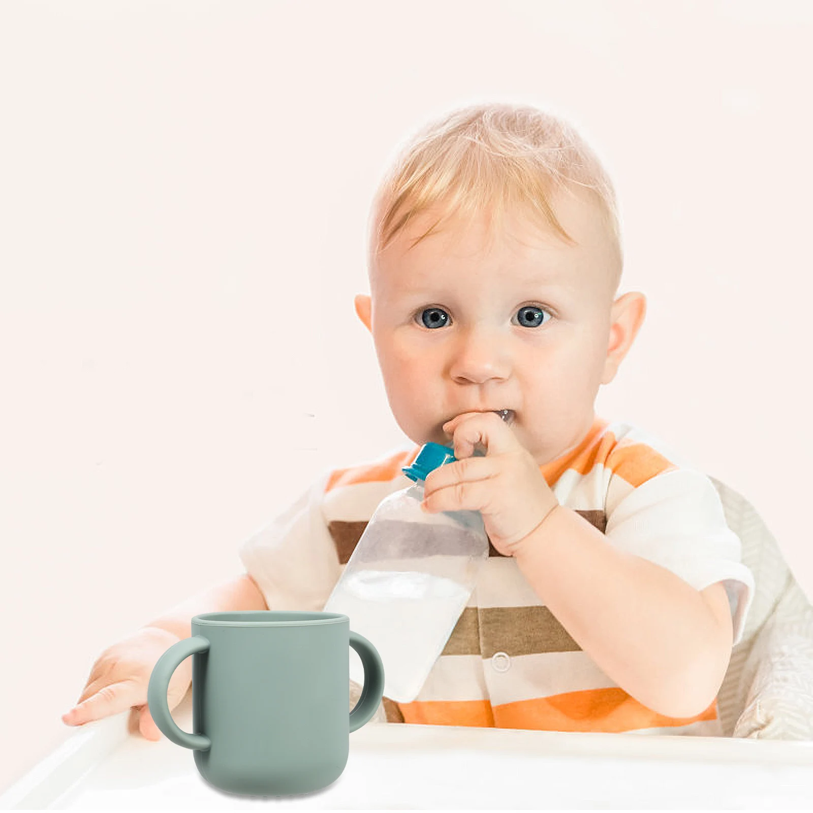 

Детская питьевая вода с двойной ручкой, силиконовая питьевая чашка для малышей, обучающая открытая чашка, кружка для воды, детская чашка для чая